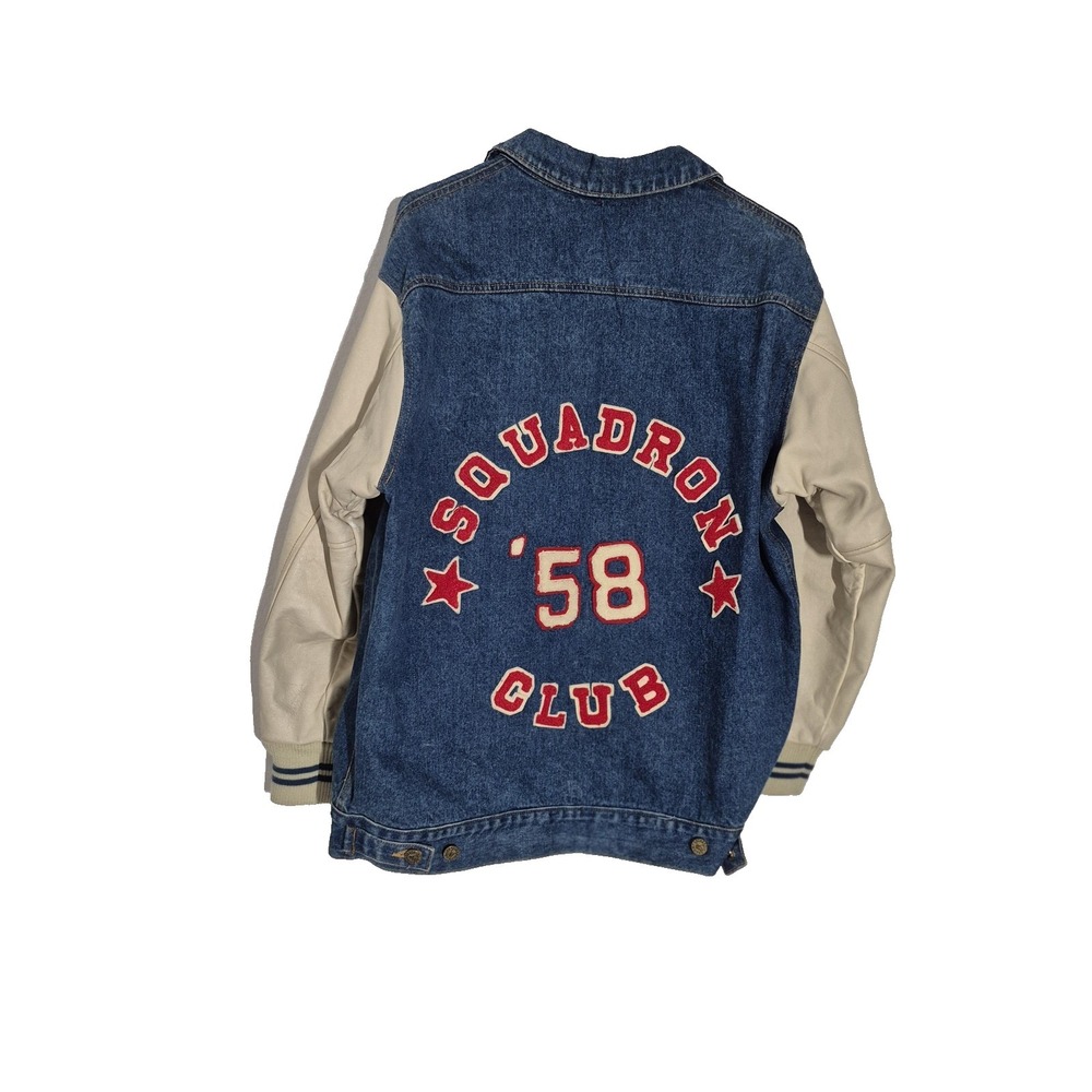 WHIPP Jacket Mens Small Blue Denim Varsity Leather Sleeves Squadron '58 Club VTG - Picture 2 of 12